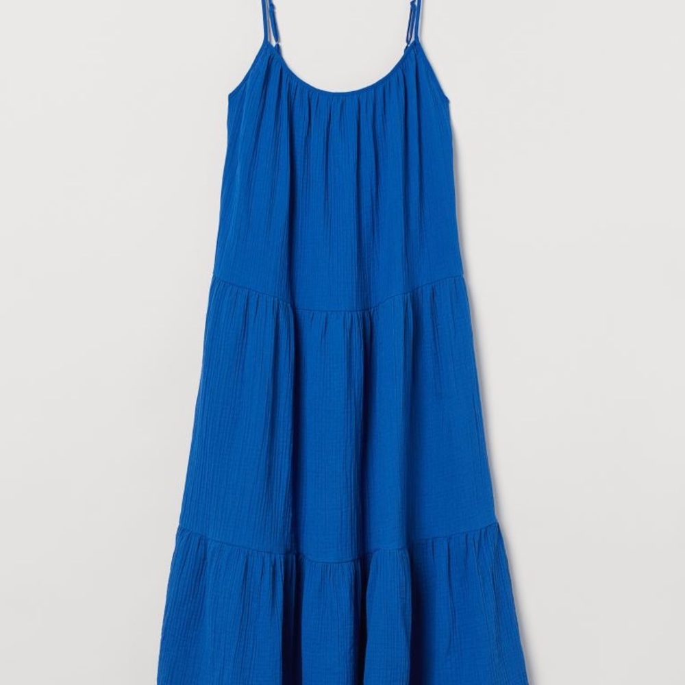 Blue Crinkle Spaghetti Strap Dress
